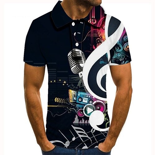 

Men's Collar Polo Shirt Golf Shirt Tennis Shirt Graphic Prints Musical Instrument Collar Black 3D Print Street Casual Short Sleeve Button-Down Clothing Apparel Fashion Cool Casual / Sports