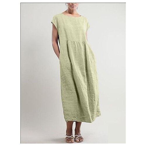 

Robe longue maxi Femme Robe en Coton Manche Courte Eté Printemps - Casual Quotidien Couleur unie Coton Ample Noir Rose Claire Marron Vert Gris S M L XL XXL XXXL