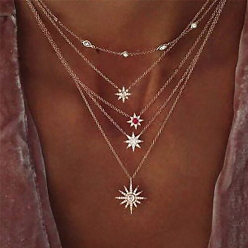 

necklace bohemian necklace jewelry simple flash diamond exquisite four-pointed star star water wave chain