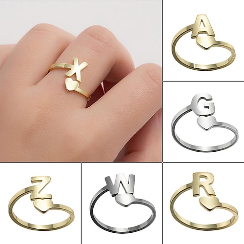 

initials rings simple stainless steel love retro jewelry
