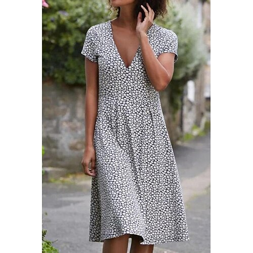 

Women's Swing Dress Midi Dress Short Sleeve Polka Dot Spring Summer V Neck Casual 2022 S M L XL 2XL 3XL 4XL 5XL
