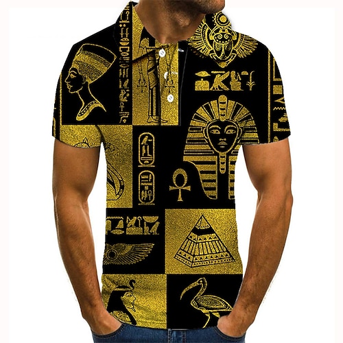 

Men's Collar Polo Shirt Golf Shirt Graphic Prints pyramid Egypt series Collar Yellow 3D Print Street Casual Short Sleeve Button-Down Clothing Apparel Fashion Cool Casual / Sports