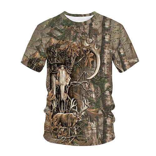 

Men's Hunting T-shirt Tee shirt Camo / Camouflage Short Sleeve Outdoor Spring Summer Breathability Wearable Soft Polyester Yellow Camouflage Grey
