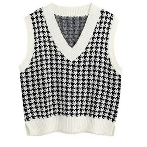 

Women's Sweater Vest Jumper Knit Cropped Knitted Houndstooth V Neck Fall Spring Purple Pink S M L / Sleeveless / Sleeveless / Regular Fit