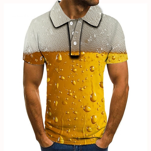 

Men's Golf Shirt Tennis Shirt 3D Print Graphic Prints Beer Collar Street Casual Button-Down Short Sleeve Tops Casual Fashion Cool Green Red Navy Blue / Sports