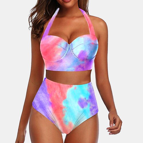 

Maillots de Bain Bikinis Maillot de bain Femme 2 Pièces Imprimé Tie Dye Floral Normal Maillots de bain Sportif Tenues de plage Eté