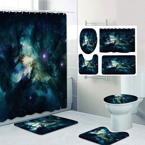 

Stunning Starry Sky Pattern Printing Bathroom Shower Curtain Leisure Toilet Four-Piece Design