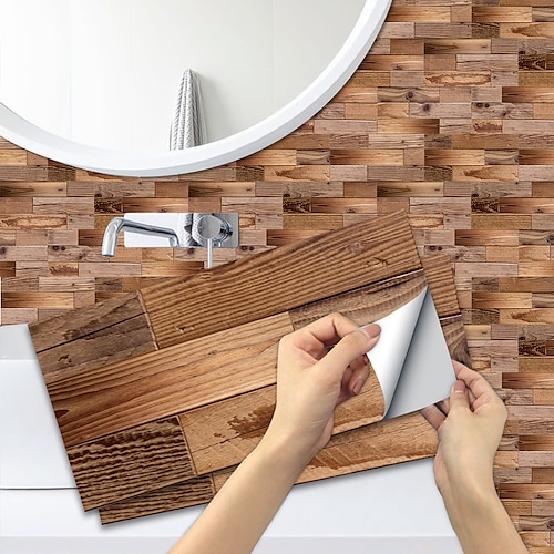 

6 PCS Imitation Wood Grain Ceramic Tile Kitchen Bathroom Self-adhesive Paper Waterproof And Oil-proof Brown Wood Grain Sheet Self-adhesive Decorative Wall Sticker