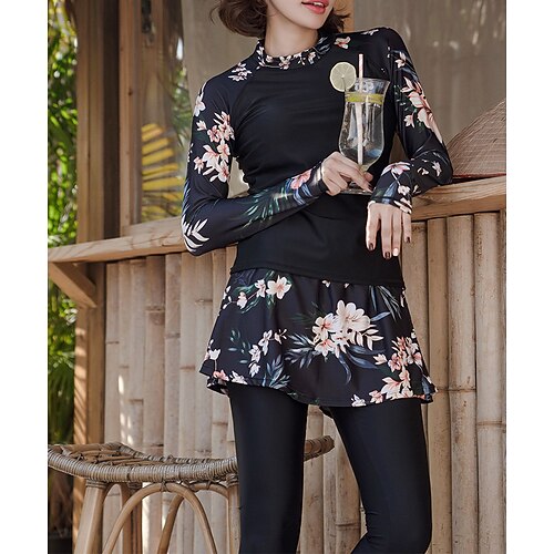 

Women's Rashguard Swimsuit Swimwear Bathing Suit UV Sun Protection UPF50 Breathable Full Body 3-Piece - Swimming Surfing Water Sports Floral / Botanical Autumn / Fall Spring Summer / Quick Dry