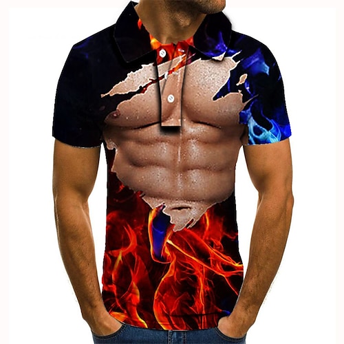 

Men's Collar Polo Shirt Golf Shirt Tennis Shirt Graphic Prints Muscle Collar Red 3D Print Street Casual Short Sleeve Button-Down Clothing Apparel Fashion Cool Casual / Sports