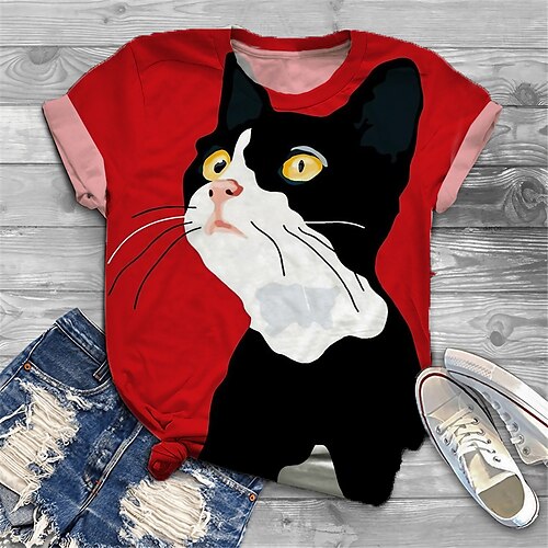 

Per donna Taglia grossa Top maglietta Gatto Pop art Stampa Manica corta Girocollo Essenziale Giornaliero Per eventi Jersey di cotone spandex Primavera Estate Rosso / Plus Size / Plus Size