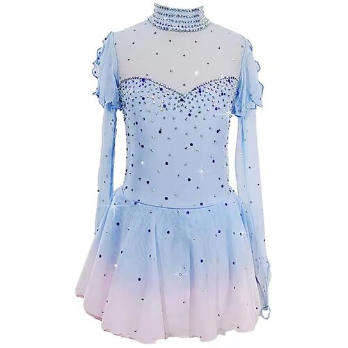 

Figure Skating Dress Women's Girls' Ice Skating Dress Outfits Navy Green Sky Blue Patchwork Asymmetric Hem Mesh Spandex High Elasticity Competition Skating Wear Handmade Crystal / Rhinestone Long