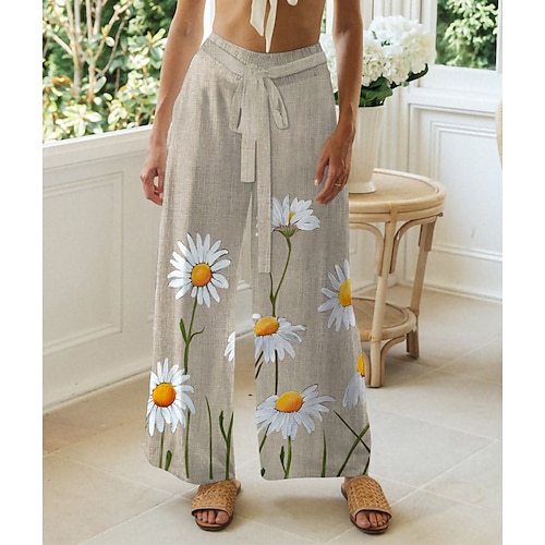 

Women's Pants Trousers Beige High Waist Basic Chino Casual Going out Print Micro-elastic Short Comfort Graphic Prints S M L XL XXL / Loose Fit
