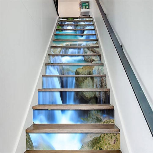 

18X100CM Creative 13 Pieces Of Majestic Waterfalls Scenery Staircase Stickers Ladder Renovation Stickers Decoration Self-adhesive Wall Stickers