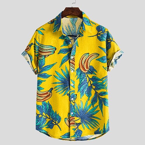 

Women's Casual Holiday Weekend Floral Blouse Shirt Leaves Sleeveless Button Print Shirt Collar Casual Hawaiian Beach Tops Yellow M / 3D Print
