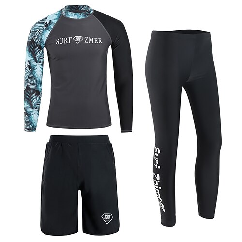 

Men's Rashguard Swimsuit Spandex Swimwear Bathing Suit UV Sun Protection UPF50 Breathable Full Body 3-Piece - Swimming Surfing Water Sports Floral / Botanical Patchwork Autumn / Fall Spring Summer
