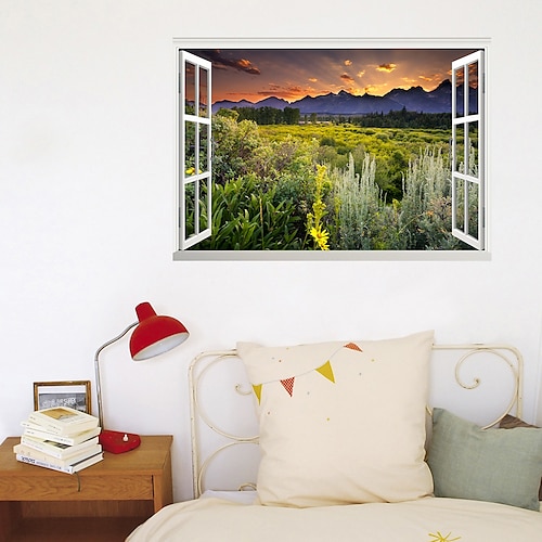 

3D Fake Window New Wall Paste The Background Decoration Of Home Corridor With Grassland Scenery At Sunset Can Be Removed With Stickers