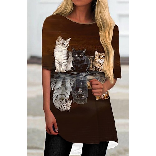 

Women's T Shirt Dress Tee Dress Mini Dress Black Brown Half Sleeve Animal Print Fall Spring Autumn Crew Neck S M L XL XXL 3XL