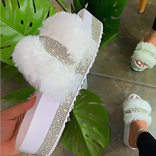 

Women's Sandals Fuzzy Slippers Fluffy Slippers Platform Sandals Outdoor Slippers Wedge Heel Round Toe Synthetics Loafer Solid Colored Black Rosy Pink White