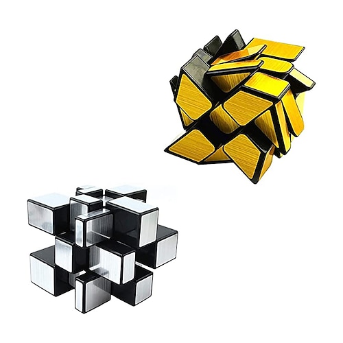 

Mirror Speed Cube Set Magic Cube Pack of 2 Dysmorphism 3x3x3 Mirror Golden Wheel Cube and Mirror Silver Cube Twist Speed Cube Bundle Puzzle Games Toy for Boy and Girl and Adults
