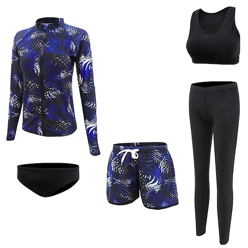 

Women's Rashguard Swimsuit Spandex Swimwear Bathing Suit UV Sun Protection UPF50 Breathable Full Body 5-Piece - Swimming Surfing Water Sports Floral / Botanical Autumn / Fall Spring Summer