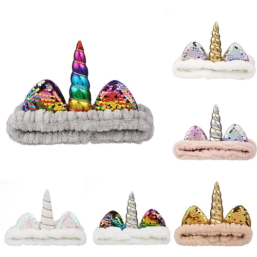 

1pcs Kids / Toddler Girls' Cross-Border Exclusive Unicorn Sequin Headband Halloween Christmas Headband Coral Fleece Face Wash