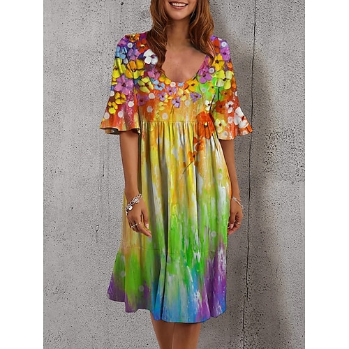 

Women's A Line Dress Knee Length Dress Half Sleeve Floral / Botanical Print Spring Summer Round Neck Casual Boho Loose 2022 S M L XL XXL XXXL