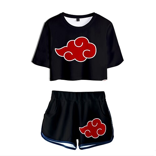 

Naruto Akatsuki Uchiha Itachi Traje Cosplay Roupa Blusinha Cropped 2 Peças Estampado Harajuku Calções Blusinha Cropped Para Homens Mulheres Adulto Terileno