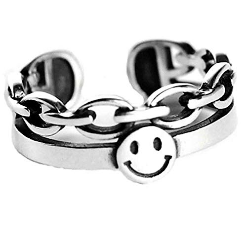 

brishow kvinners uttalelsesringer sølv vintage bandringer smilende ansiktsringbånd åpne rustfrie stålringer smiley vidvinkeljusterbare bånd for kvinner og jenter
