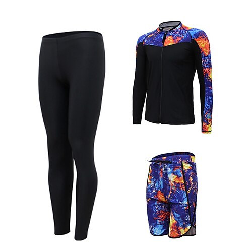 

Men's Rash guard Swimsuit UV Sun Protection UPF50 Breathable Long Sleeve Diving Suit Swimsuit 3-Piece Front Zip Swimming Diving Surfing Water Sports Floral Spring Summer Autumn / Fall / Quick Dry