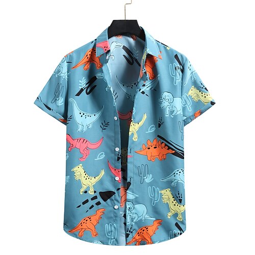 

Men's Shirt Other Prints Dinosaur Button Down Collar Casual Daily Print Short Sleeve Tops Hawaiian A