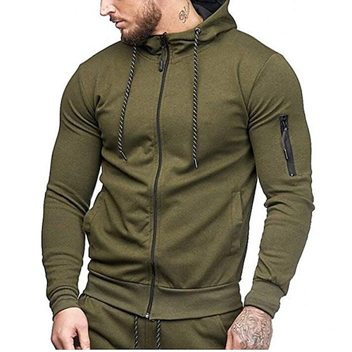 

Herren Kapuzenshirt mit durchgehendem Reißverschluss Jacke Wein Armeegrün Dunkelgray Marineblau Schwarz Mit Kapuze Feste Farbe Zip Täglich Sport Strassenmode Casual Groß und hoch sportlich Frühling