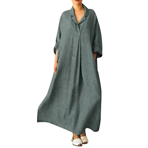 

Women's Loose Maxi long Dress Long Sleeve Solid Color Spring Summer Shirt Collar Casual Daily Loose 2022 S M L XL XXL 3XL 4XL 5XL