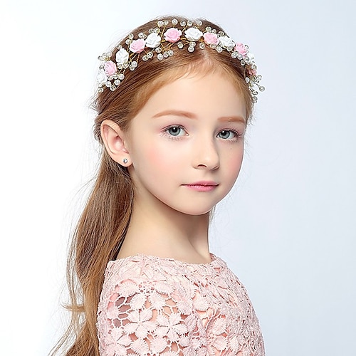 

Kids Baby Girls' Version Of Bridal Jewelry Handmade Headdress Soft Pottery Flower Pink Flower Wedding Accessories Hair Accessories Set Wedding Style