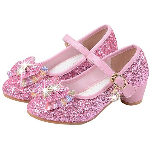 Kids Girls Glitter Sequins Princess Sandals Bowknot High Heel Party Shoes Summer 