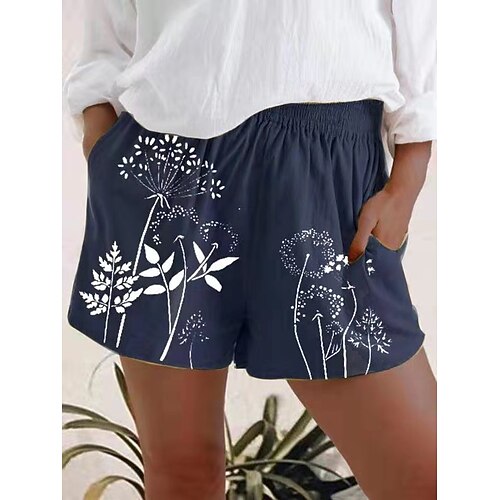 

Women's Slacks Shorts ArmyGreen Dark Blue Beige High Waist Casual Chino Print Short Outdoor Floral S M L XL XXL / Loose Fit