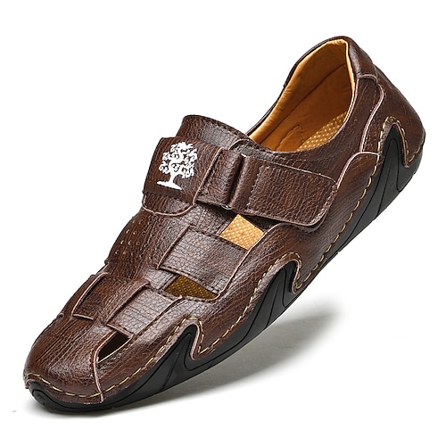 

Men's Sandals Leather Shoes Hand Stitching Fisherman Sandals Comfort Sandals Sporty Casual Beach Outdoor Daily Water Shoes Walking Shoes Nappa Leather Cowhide Breathable Handmade Non-slipping Booties
