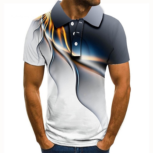 Men's Polo Shirt Tennis Shirt Golf Shirt 3D Graphic Prints Linear Collar White Purple Green Gray 3D Print Home Birthday Short Sleeve Button-Down Clothing Apparel Polyester Fashion Cool Daily Casual