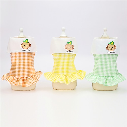 

Dog Cat Dress Plaid / Check Animal Adorable Cute Dailywear Casual / Daily Dog Clothes Puppy Clothes Dog Outfits Breathable Yellow Orange Green Costume for Girl and Boy Dog Padded Fabric XS S M L XL