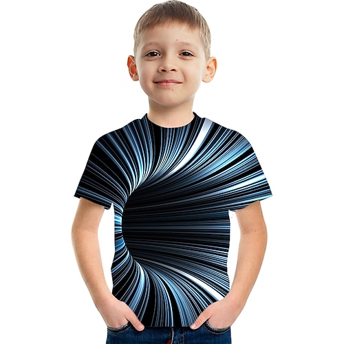 

Kids Boys' T shirt Tee Short Sleeve 3D Print Graphic Optical Illusion Color Block Crewneck Unisex Light Yellow Lake blue Navy Children Tops Summer Basic Streetwear Funny 3-12 Years / Sports