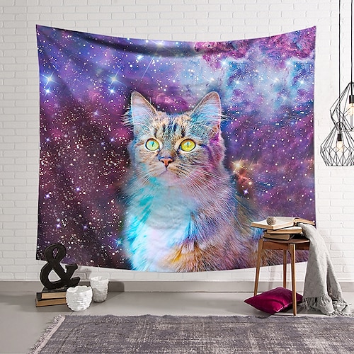 

Psychedelic Cat Wall Tapestry Art Decor Blanket Curtain Hanging Home Bedroom Living Room Decoration Polyester Cat