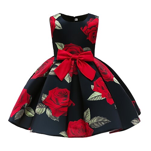 

Kids Girls' Rose Flower Dress Floral A Line Dress Party Print White Black Knee-length Sleeveless Elegant Cute Sweet Dresses Spring Summer Regular Fit 3-10 Years