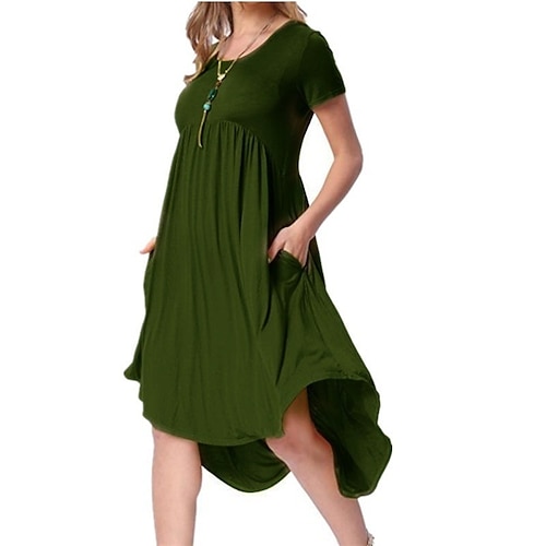 

Women's Casual Dress Shift Dress Midi Dress Short Sleeve Pure Color Pocket Spring Summer Crew Neck S M L XL XXL XXXL