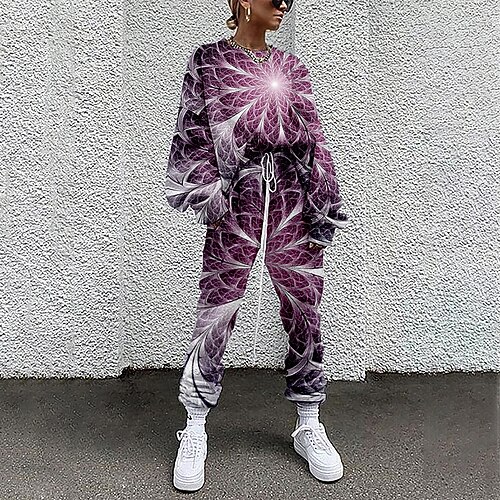

Women's Active Streetwear Graphic 3D Sports Outdoor Casual Two Piece Set Sweatshirt Tracksuit Pants Sets Jogger Pants Drawstring Print Tops