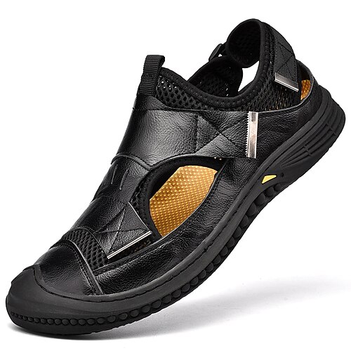 

Men's Sandals Crochet Leather Shoes Flat Sandals Hand Stitching Casual Roman Shoes Beach Outdoor Daily Nappa Leather Cowhide Breathable Non-slipping Wear Proof Booties / Ankle Boots Black Beige Gray