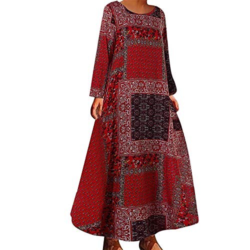 

Women's Loose Maxi long Dress Green Dark Blue Red Long Sleeve Patchwork Fall Spring Crew Neck Casual Loose 2022 S M L XL XXL XXXL 4XL