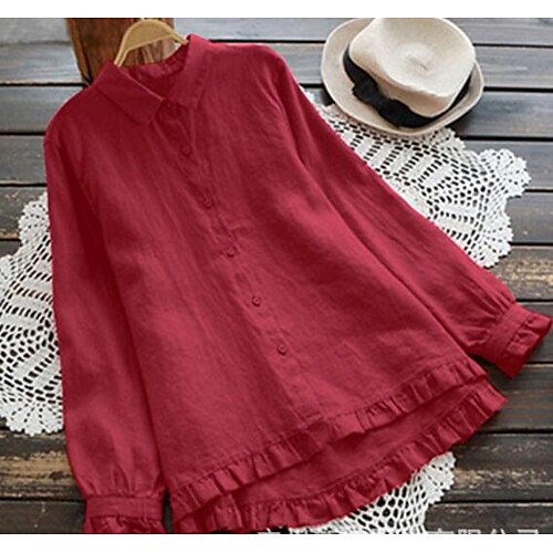 

Women's Plus Size Tops Shirt Plain Long Sleeve Shirt Collar Casual Cotton Fall Spring