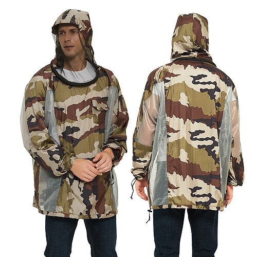 

Men's Women's Mosquito Head Net Hat Mosquito Suit Summer Outdoor Portable UV Sun Protection Anti-Mosquito Breathable Jacket Top Clothing Suit Fishing Climbing Running Camouflage top / Quick Dry