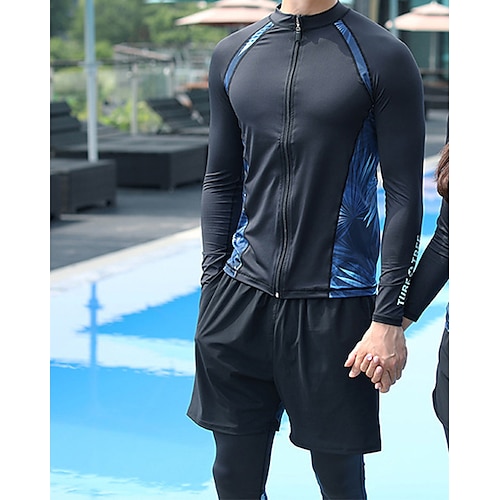

Men's Rashguard Swimsuit Nylon Swimwear Bathing Suit UV Sun Protection UPF50 Breathable Long Sleeve 3-Piece Front Zip - Swimming Surfing Water Sports Floral / Botanical Autumn / Fall Spring Summer