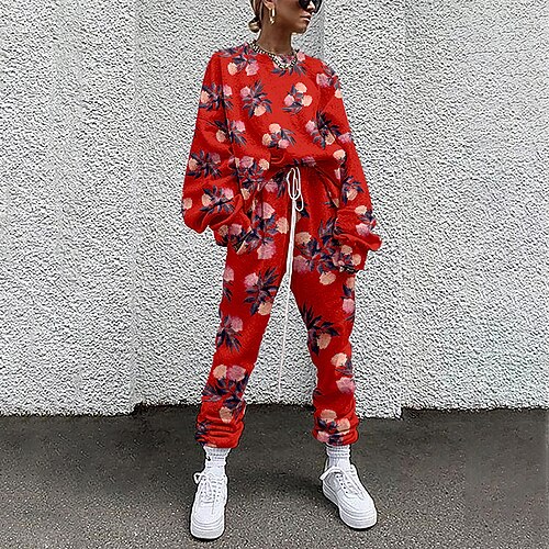 

Women's Active Streetwear Floral Sports Outdoor Casual Two Piece Set Sweatshirt Tracksuit Pants Sets Jogger Pants Drawstring Print Tops